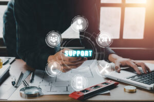technical support customer service concept, man hand using smart